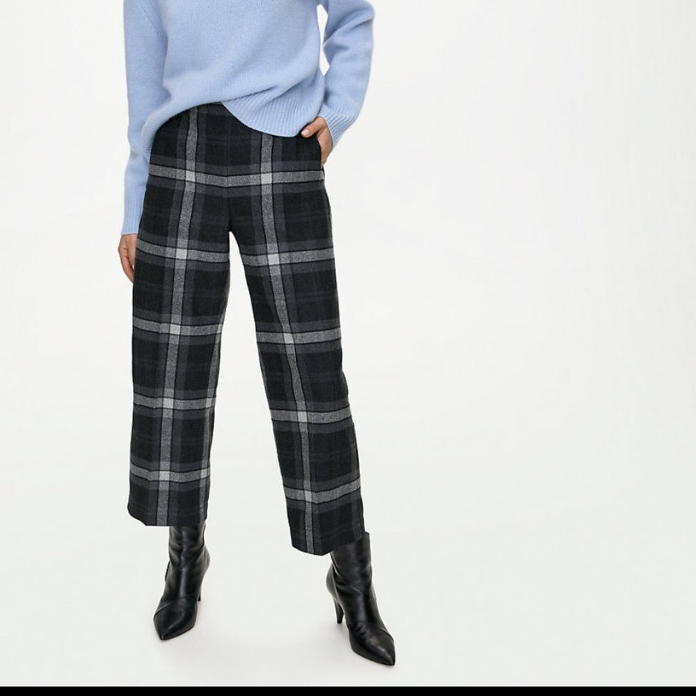 Aritzia Wilfred Easy Pant Black Gray Pull On Wool Blend XS Plaid